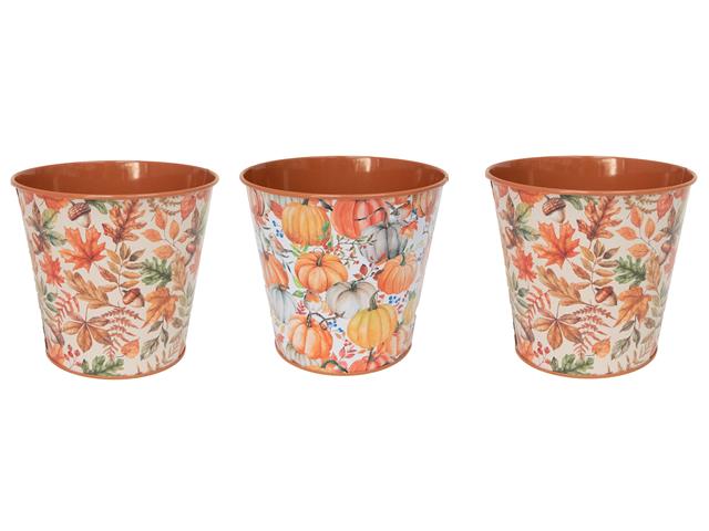 6" ROUND PLANTER (PUMPKINS / LEAVES / AUTUMN) (ASSTD)